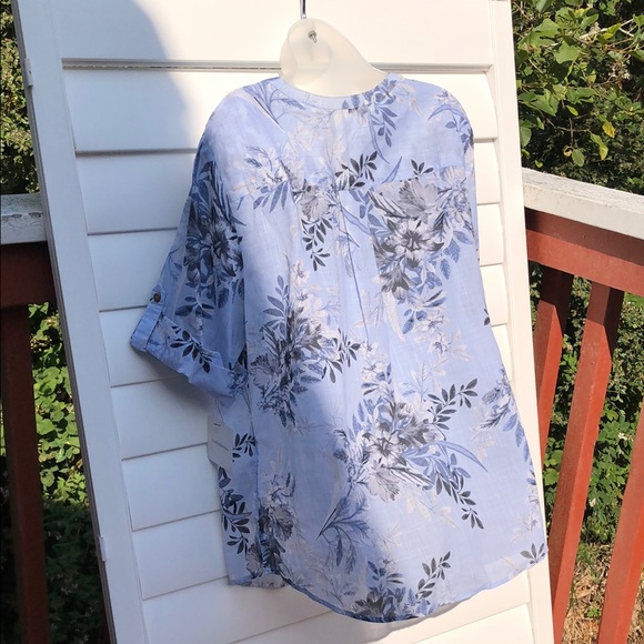 Croft & Barrow Blue Boxy Blouse with Mandarin Collar - Picture 12 of 14